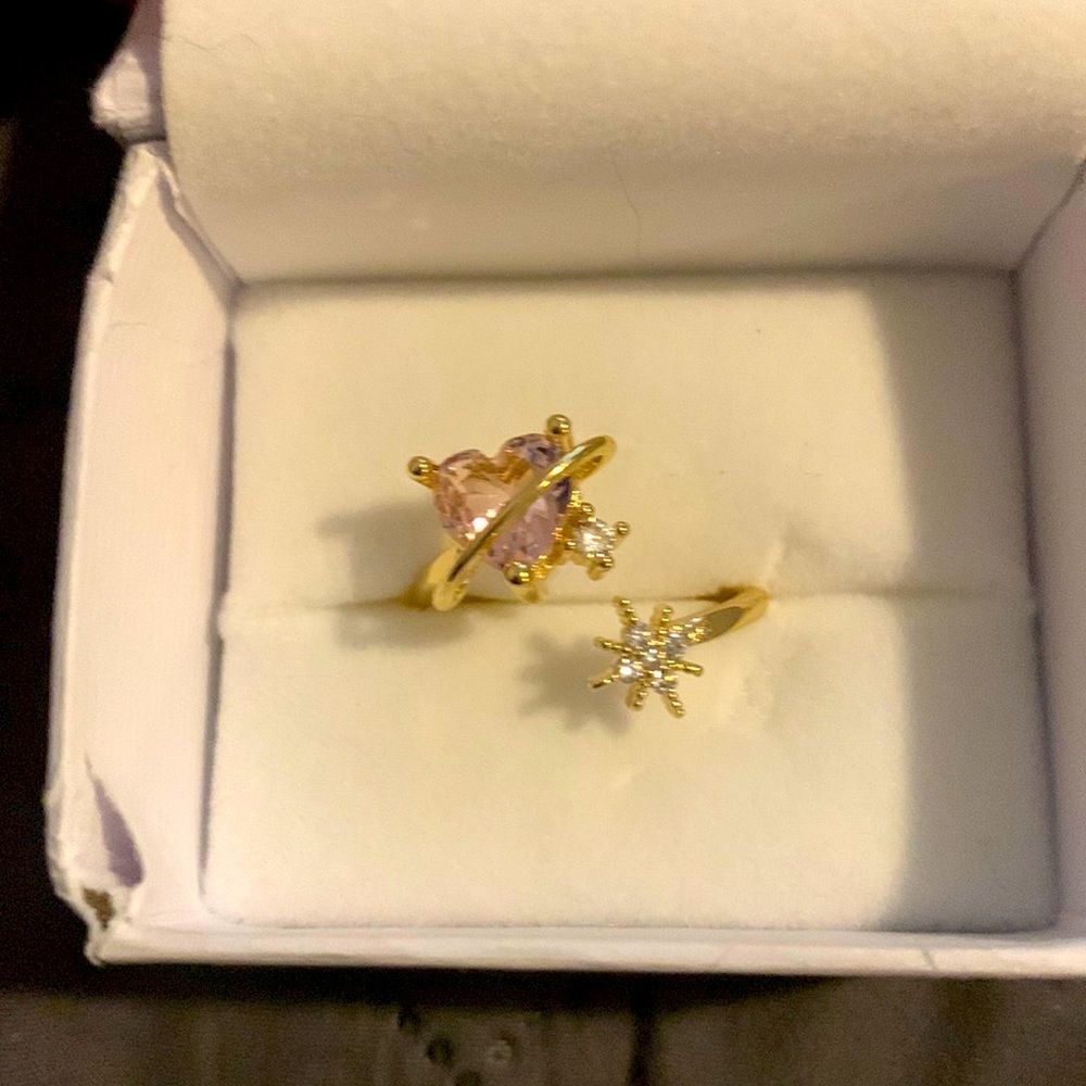 BOGO Gold Plated Adjustable Ring with Pink heart 💖 Gemstone 💎
